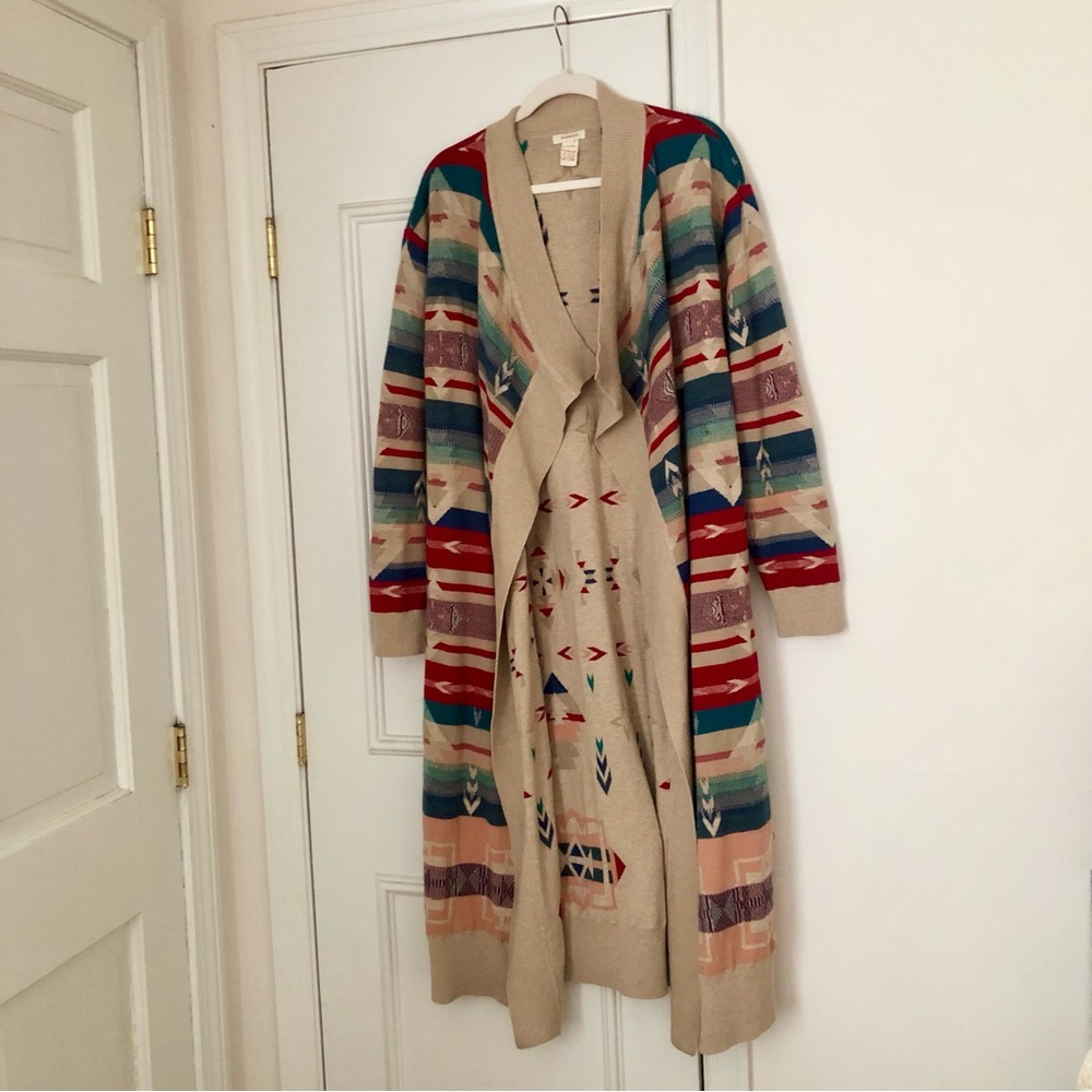 Sundance Southwestern Geometric open front cardigan sweater Duster Knit - Picture 2 of 13